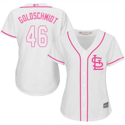 St.Louis Cardinals #46 Paul Goldschmidt White/Pink Fashion Women's Stitched MLB Jersey