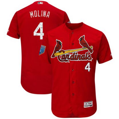 St.Louis Cardinals #4 Yadier Molina Red 2018 Spring Training Authentic Flex Base Stitched MLB Jersey