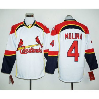 St.Louis Cardinals #4 Yadier Molina White/Red Long Sleeve Stitched MLB Jersey