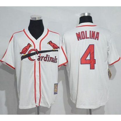 Mitchell And Ness St.Louis Cardinals #4 Yadier Molina White Throwback Stitched MLB Jersey