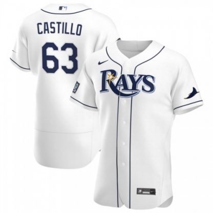 Tampa Bay Tampa Bay Rays #63 Diego Castillo Men's Nike White Home 2020 World Series Bound Authentic Player MLB Jersey