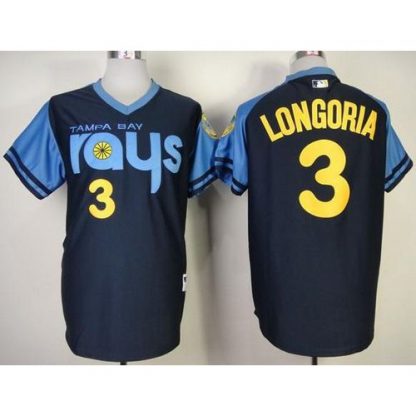 Tampa Bay Rays #3 Evan Longoria Dark Blue 1970's Turn Back The Clock Stitched MLB Jersey