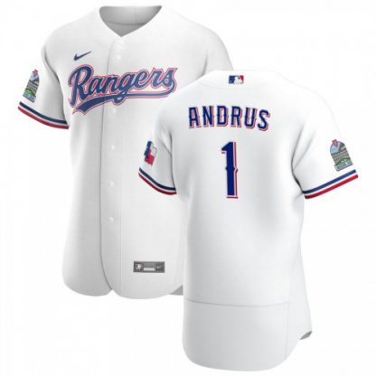 Texas Texas Rangers #1 Elvis Andrus Men's Nike White Home 2020 Authentic Patch Player MLB Jersey
