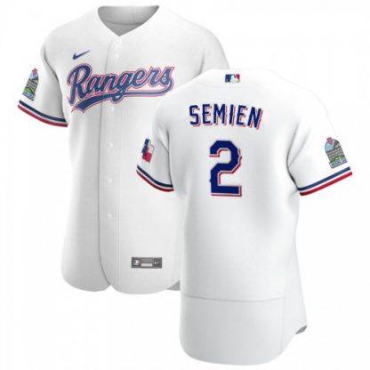 Texas Texas Rangers #2 Marcus Semien Men's Nike White Home 2020 Authentic Patch Player MLB Jersey