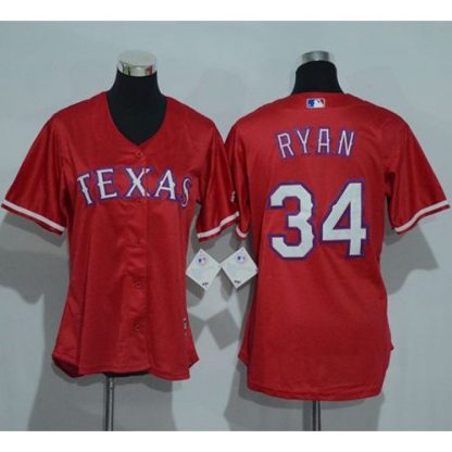 Texas Rangers #34 Nolan Ryan Red Women's Alternate Stitched MLB Jersey