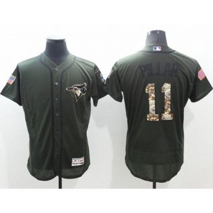 Toronto Blue Jays #11 Kevin Pillar Green Flexbase Authentic Collection Salute to Service Stitched MLB Jersey