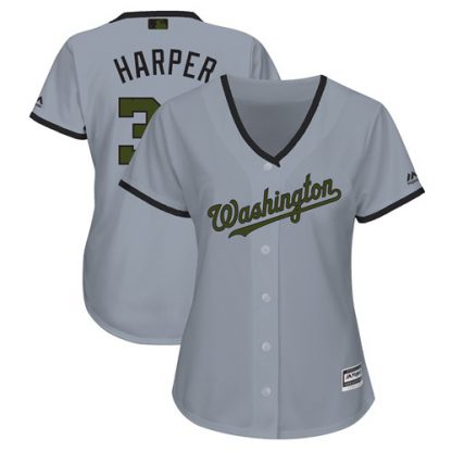 Washington Nationals #34 Bryce Harper Grey 2018 Memorial Day Cool Base Women's Stitched MLB Jersey