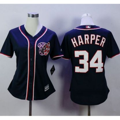 Washington Nationals #34 Bryce Harper Navy Blue Alternate 2 Women's Stitched MLB Jersey