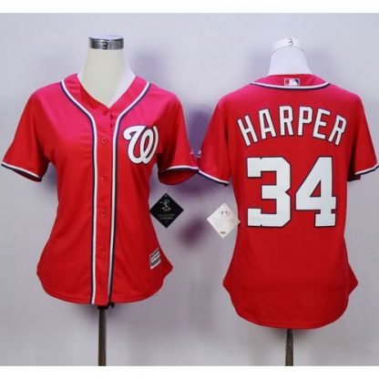 Washington Nationals #34 Bryce Harper Red Alternate 1 Women's Stitched MLB Jersey