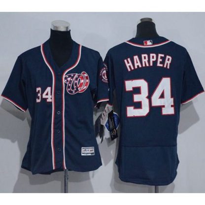 Washington Nationals #34 Bryce Harper Navy Blue Flexbase Authentic Women's Stitched MLB Jersey