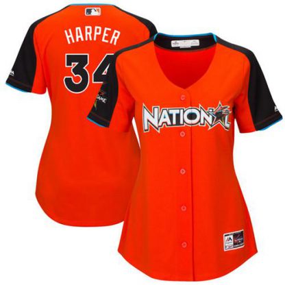 Washington Nationals #34 Bryce Harper Orange 2017 All-Star National League Women's Stitched MLB Jersey