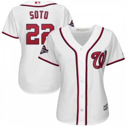 Washington Washington Nationals #22 Juan Soto Majestic Women's 2019 World Series Champions Home Cool Base Patch Player Jersey White