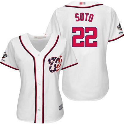 Washington Nationals #22 Juan Soto White Home 2019 World Series Champions Women's Stitched MLB Jersey