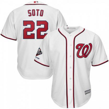 Washington Washington Nationals #22 Juan Soto Majestic 2019 World Series Champions Home Official Cool Base Bar Patch Player Jersey White