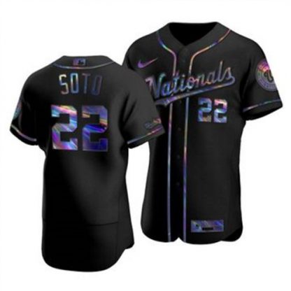 Washington Washington Nationals #22 Juan Soto Men's Nike Iridescent Holographic Collection MLB Jersey - Black