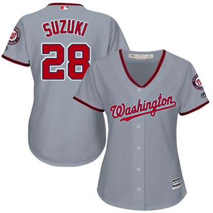 Washington Nationals #28 Kurt Suzuki Grey Road Women's Stitched MLB Jersey