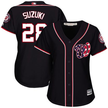 Washington Nationals #28 Kurt Suzuki Navy Blue Alternate Women's Stitched MLB Jersey