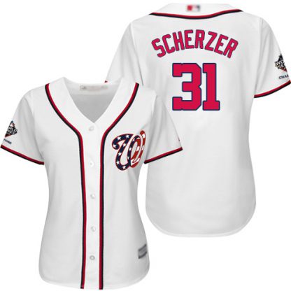Washington Nationals #31 Max Scherzer White Home 2019 World Series Champions Women's Stitched MLB Jersey