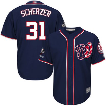Washington Nationals #31 Max Scherzer Navy Blue Cool Base 2019 World Series Champions Stitched Youth MLB Jersey