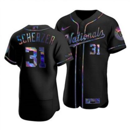 Washington Washington Nationals #31 Max Scherzer Men's Nike Iridescent Holographic Collection MLB Jersey - Black