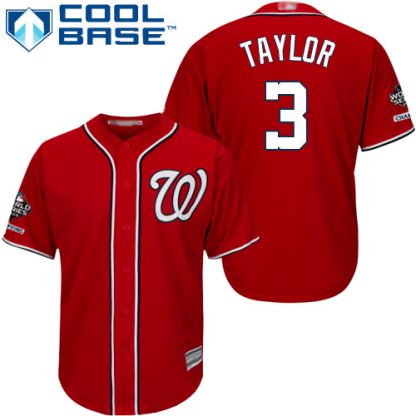 Washington Nationals #3 Michael Taylor Red New Cool Base 2019 World Series Champions Stitched MLB Jersey