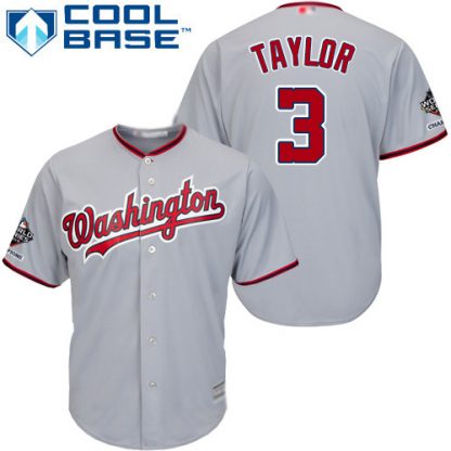 Washington Nationals #3 Michael Taylor Grey New Cool Base 2019 World Series Champions Stitched MLB Jersey