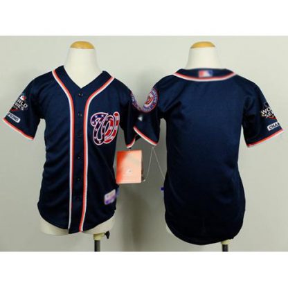 Washington Nationals Blank Navy Blue Cool Base 2019 World Series Champions Stitched Youth MLB Jersey