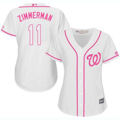 Washington Nationals #11 Ryan Zimmerman White/Pink Fashion Women's Stitched MLB Jersey