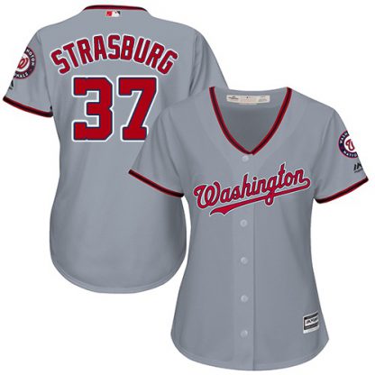Washington Nationals #37 Stephen Strasburg Grey Road Women's Stitched MLB Jersey