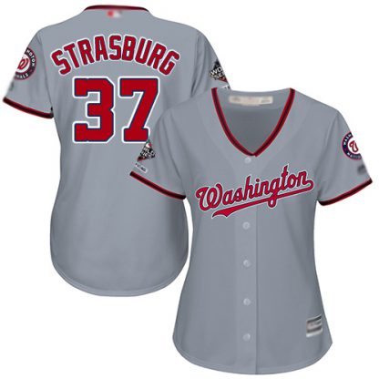 Washington Nationals #37 Stephen Strasburg Grey Road 2019 World Series Champions Women's Stitched MLB Jersey