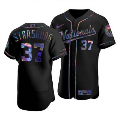 Washington Washington Nationals #37 Stephen Strasburg Men's Nike Iridescent Holographic Collection MLB Jersey - Black