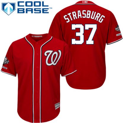 Washington Nationals #37 Stephen Strasburg Red New Cool Base 2019 World Series Champions Stitched MLB Jersey