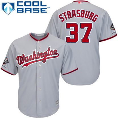 Washington Nationals #37 Stephen Strasburg Grey New Cool Base 2019 World Series Champions Stitched MLB Jersey