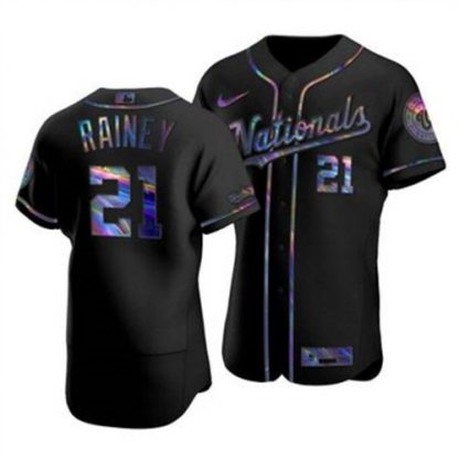 Washington Washington Nationals #21 Tanner Rainey Men's Nike Iridescent Holographic Collection MLB Jersey - Black