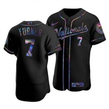 Washington Washington Nationals #7 Trea Turner Men's Nike Iridescent Holographic Collection MLB Jersey - Black