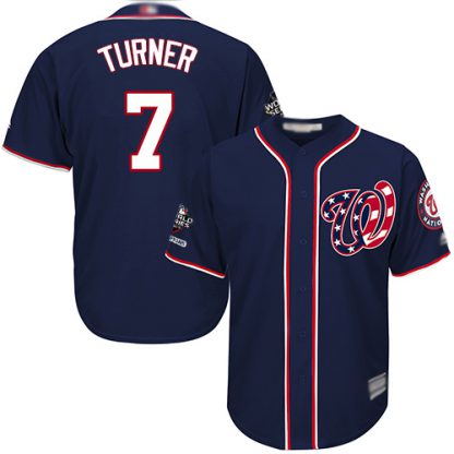 Washington Nationals #7 Trea Turner Navy Blue New Cool Base 2019 World Series Champions Stitched MLB Jersey