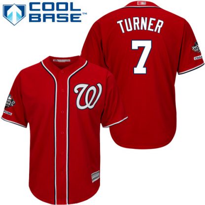 Washington Nationals #7 Trea Turner Red New Cool Base 2019 World Series Champions Stitched MLB Jersey