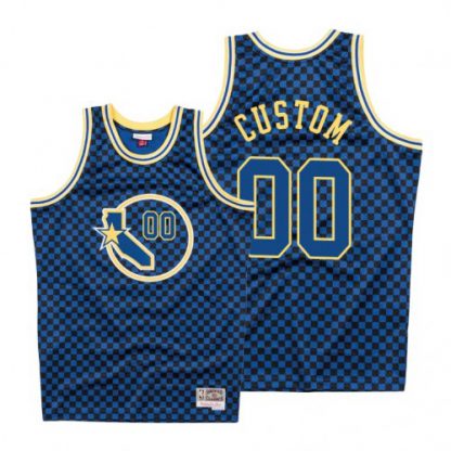 Mitchell & Ness Warriors Custom Men's Royal Checkerboard HWC Throwback NBA Jersey