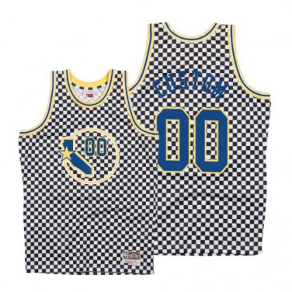 Mitchell & Ness Warriors Custom Men's White Checkerboard HWC Throwback NBA Jersey