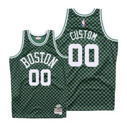 Mitchell & Ness Celtics Custom Green Checkerboard HWC Throwback NBA Jersey