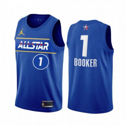 Men's #1 Devin Booker Jordan Brand Blue 2021 NBA All-Star Game Swingman Finished Jersey