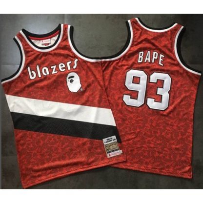 Mitchell And Ness A Bathing Ape Blazers #93 Bape Red Stitched NBA Jersey