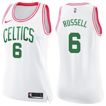 Nike Boston Celtics #6 Bill Russell White/Pink Women's NBA Swingman Fashion Jersey
