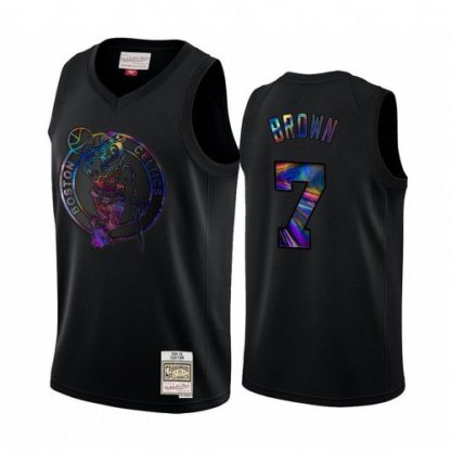 Mitchell and Ness Boston Celtics #7 Jaylen Brown Men's Iridescent HWC Limited NBA Jersey - Black