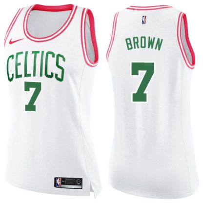 Nike Boston Celtics #7 Jaylen Brown White/Pink Women's NBA Swingman Fashion Jersey