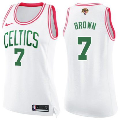 Nike Boston Celtics #7 Jaylen Brown White/Pink Women's 2022 NBA Finals Swingman Fashion Jersey