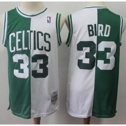 Mitchell And Ness Split Fashion Boston Celtics #33 Larry Bird Green/White Stitched NBA jersey