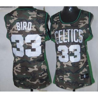 Boston Celtics #33 Larry Bird Camo Stealth Collection Women's Stitched NBA Jersey