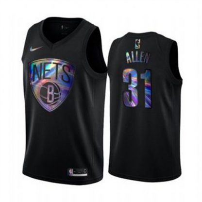 NikeBrooklyn Nets #31 Jarrett Allen Men's Iridescent Holographic Collection NBA Jersey - Black