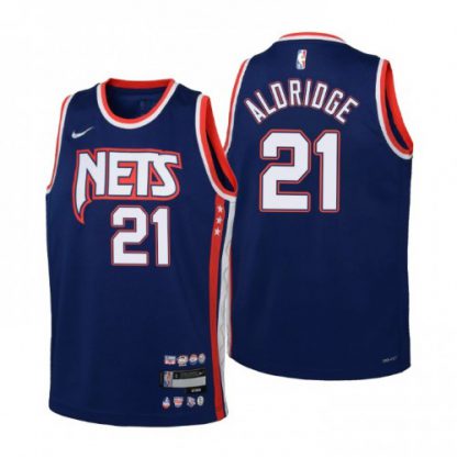 BrooklynBrooklyn Nets #21 Lamarcus Aldridge Youth Nike Navy 2021/22 Swingman Jersey - City Edition